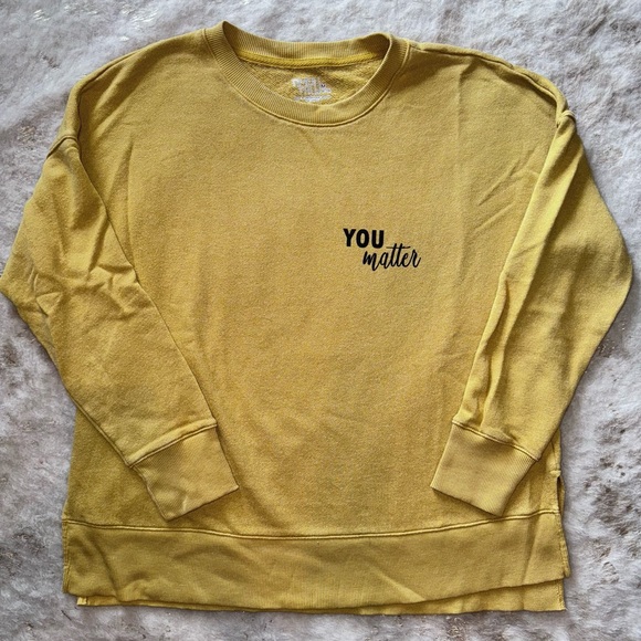 Mental Health Awareness “Person Behind Me” Mustard Yellow Sweatshirt Pullover 💗 - Picture 2 of 5